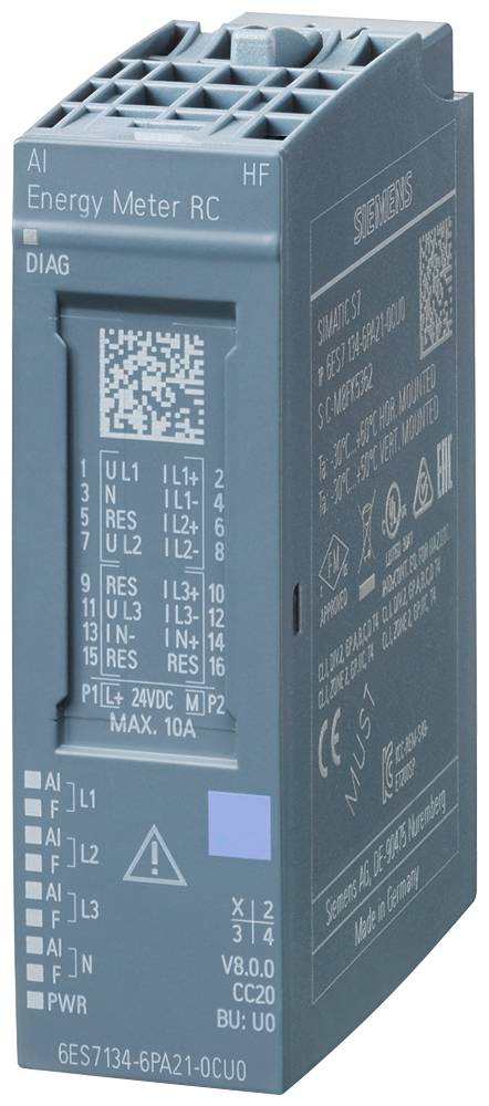 'Siemens Energy Meter RC', a grey, rectangular device with multiple connections and labels for measuring energy consumption.