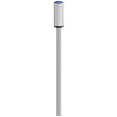 A silver rod with a blue, cylindrical head on top.