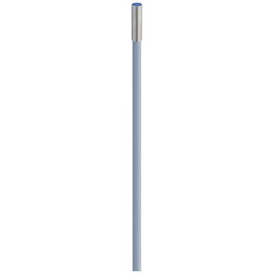 A light blue pen with a silver tip, positioned vertically.
