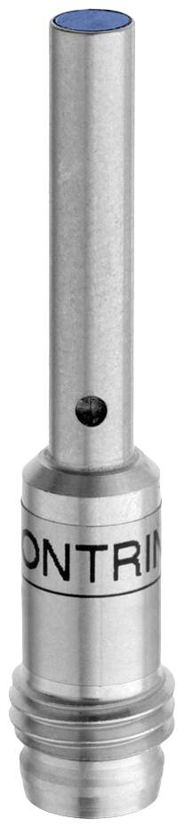 Silver metal component with a cylindrical shaft and blue round head. 'CONTRINEX' inscription. Usable in technical applications.