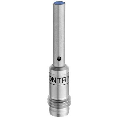 Silver metal component with a cylindrical shaft and blue round head. 'CONTRINEX' inscription. Usable in technical applications.