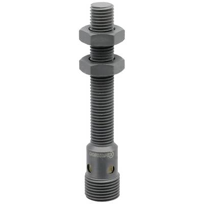 A metallic shock absorber with threading, two nuts for fastening, and a cylindrical structure, marked with 'Contratec'.