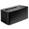 External hard drive docking station in black, designed to accommodate SATA hard drives, featuring a sleek, modern design.