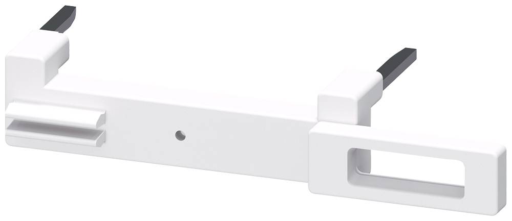 A white, rectangular holder with two mounting tabs and cable connections. Designed for mounting or support.