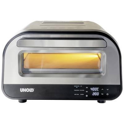 A modern kitchen oven with an illuminated interior. The front displays a digital screen for temperature and timer settings.