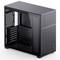 Black, open PC case with a transparent side panel, revealing the interior space for component installation.