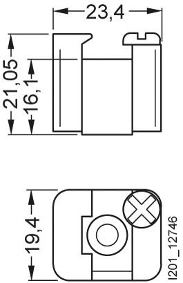Technical drawing of a cylindrical component with dimensions: height 21.05 mm, width 23.4 mm, and depth 19.4 mm.