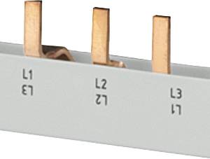 White rail with three protruding copper contacts, marked as 'L1', 'L2' and 'L3' on a grey background.
