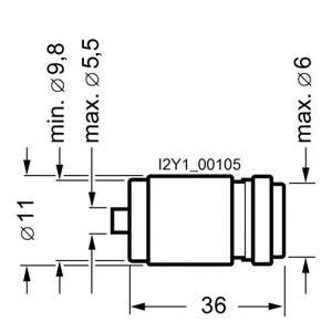 Technical drawing of a cylindrical component with dimensions: length 36 mm, diameter 11 mm, various maximum permissible diameters marked.