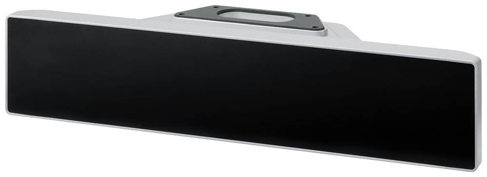 A rectangular, flat sensor with a black front and silver metal frame. A mounting bracket is located at the top.