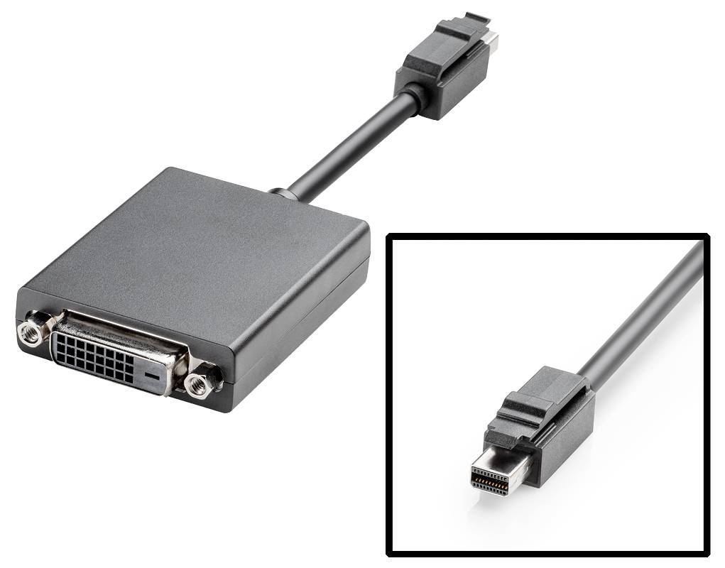 Adapter cable with Mini DisplayPort connector to DVI socket, enables connection of monitors to compatible devices.