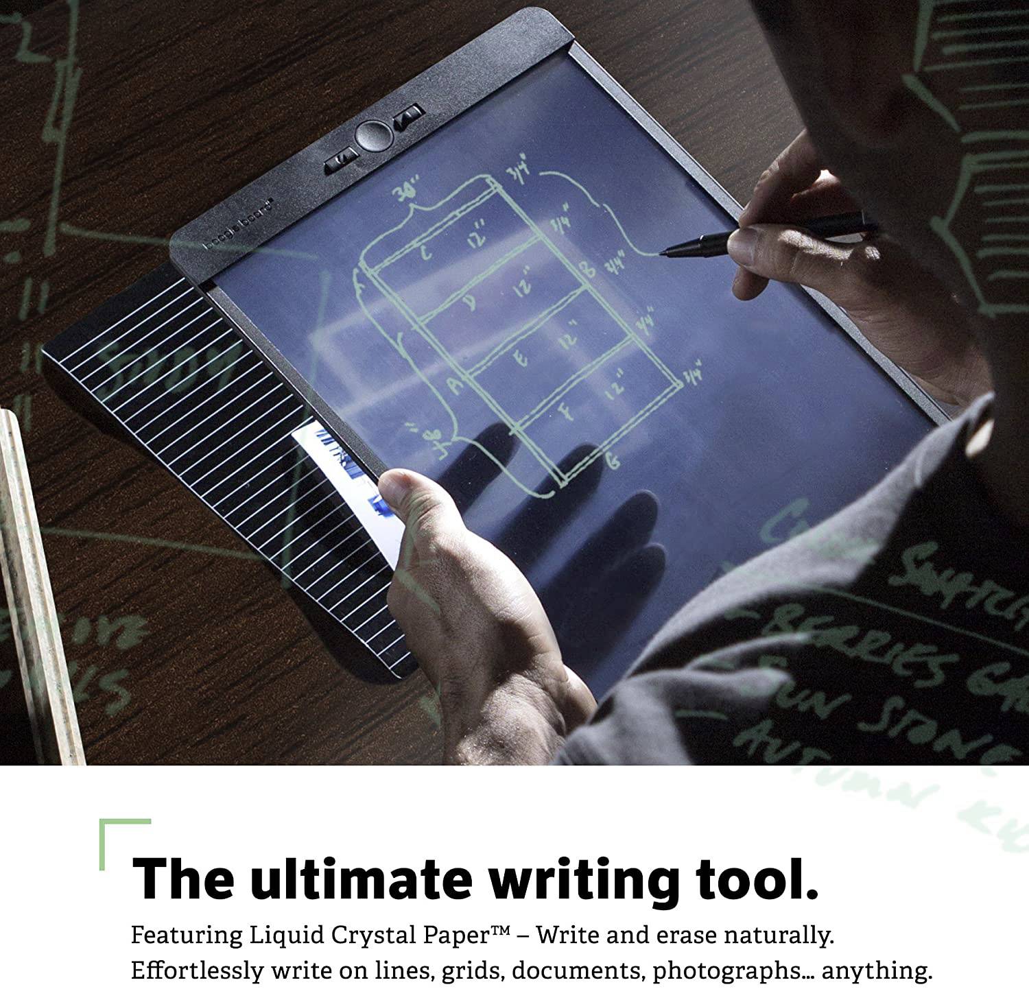 The ultimate writing tool.<br><br>(Note: The text was already in English, so no translation was necessary. The description of the scene would be translated to British English as: "A person is writing on an electronic writing tablet with a stylus.")