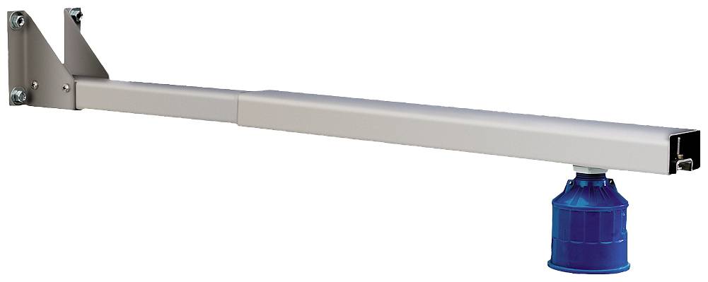 Metal ramp with a blue warning light mounted on it, secured to a wall or structure. Suitable for safety or traffic management.