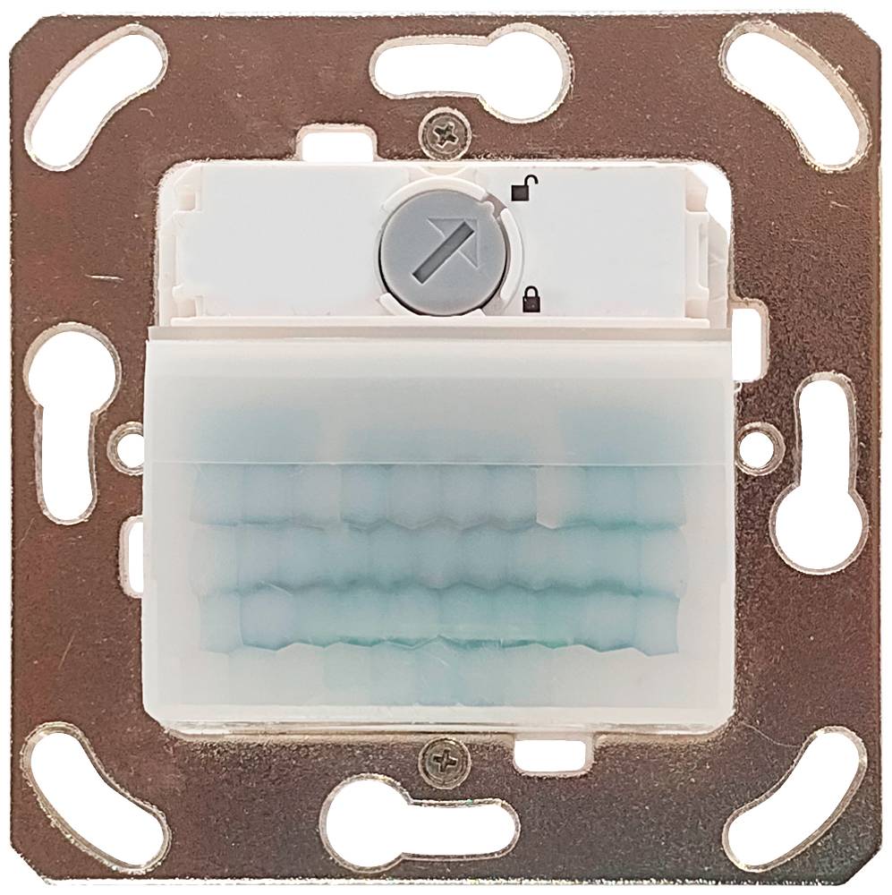 A built-in motion sensor with a rotary control and two symbols for "open" and "closed" on the front panel.
