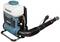 A portable, petrol-powered spray device with a large white tank and a long black hose. Brand logo visible in the top left corner.