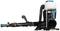 Leaf blower with backpack harness, white tank on top and black blower tube. Compact design for efficient leaf removal.