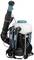A portable backpack sprayer with a large white tank and black hose. The strap is padded for comfort.