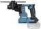 A blue Makita cordless percussion drill with a black handle and attachment. The battery is shown separately.