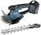 Cordless Makita Hedge Trimmer with 18V Battery, blue-black, including removable blade attachment, for cutting hedges and shrubs.