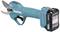 Electric pruning shears in blue with an ergonomic handle and cutting blade. Battery located at the rear. Makita logo on the side.
