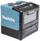 The Makita microwave oven in blue and black with a handle and control panel displays the logo on its side.
