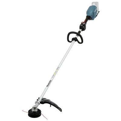Cordless lawn trimmer with a blue motor, black handle, and cutting head. Suitable for trimming grass in hard-to-reach areas.