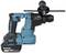 Cordless drill hammer in blue and black with handle and 18V battery, side support handle and brand logo.
