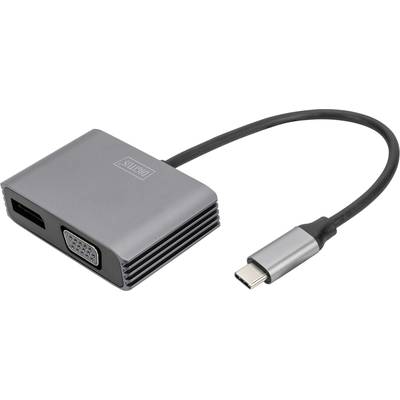 Digitus DA-70827 DisplayPort / RGB / USB-C® Adapter [1x USB-C® - 2x DisplayPort socket, VGA socket] Black Shielded, Roun