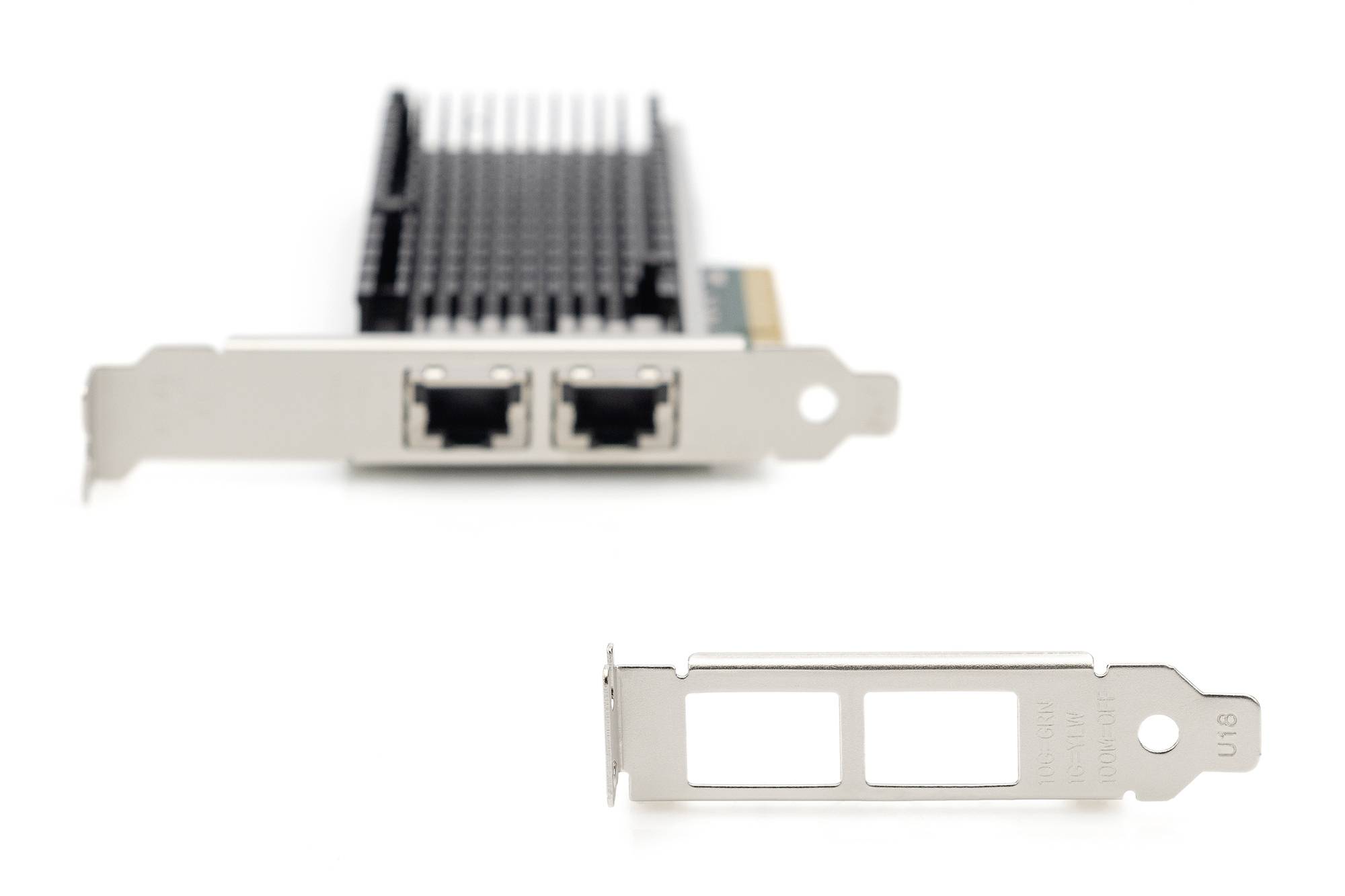 Network card with two Ethernet ports and a removable front fascia.