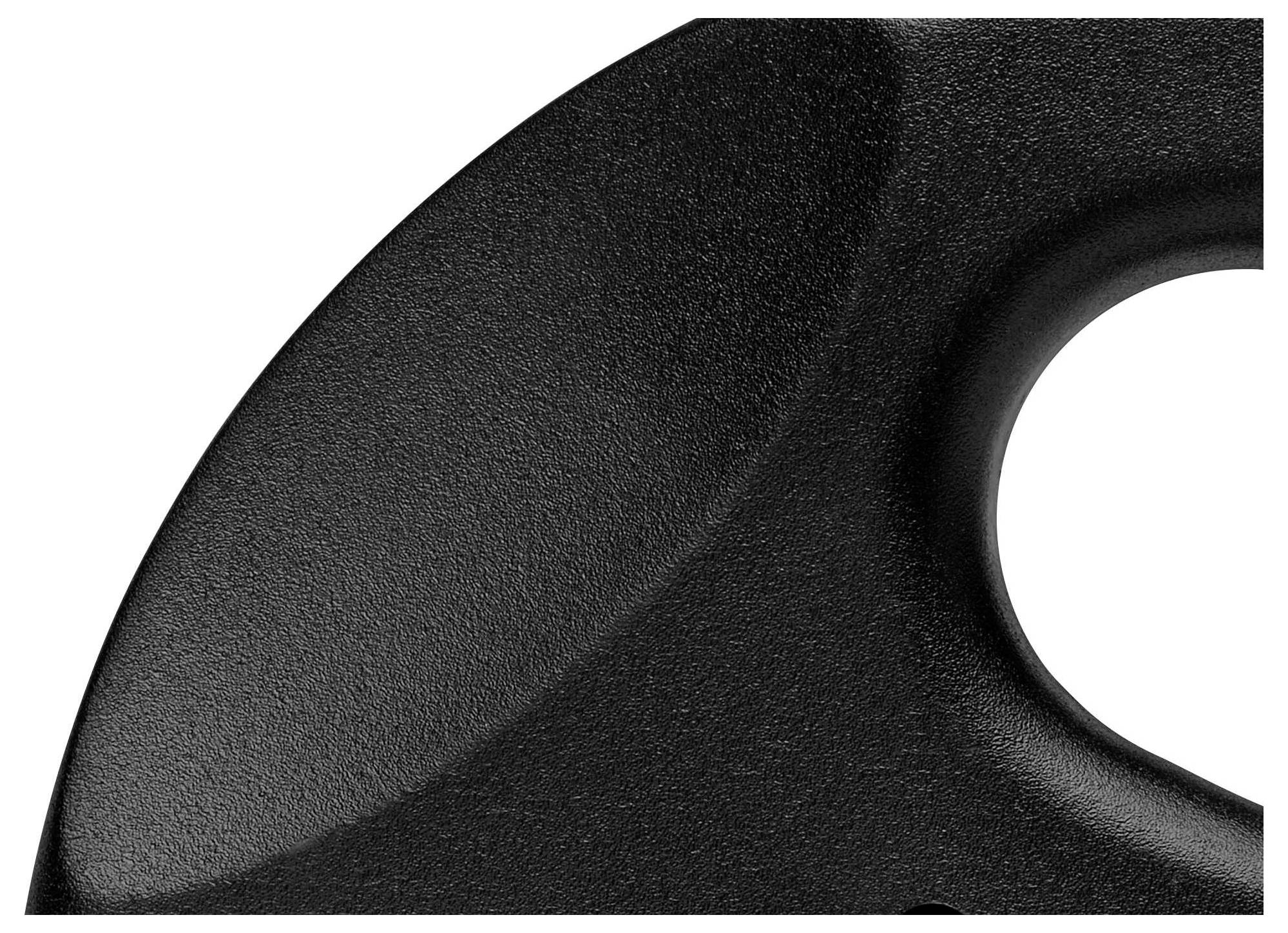 A section of a black, structured object with a smooth, curvaceous form. The purpose or context is not discernible.