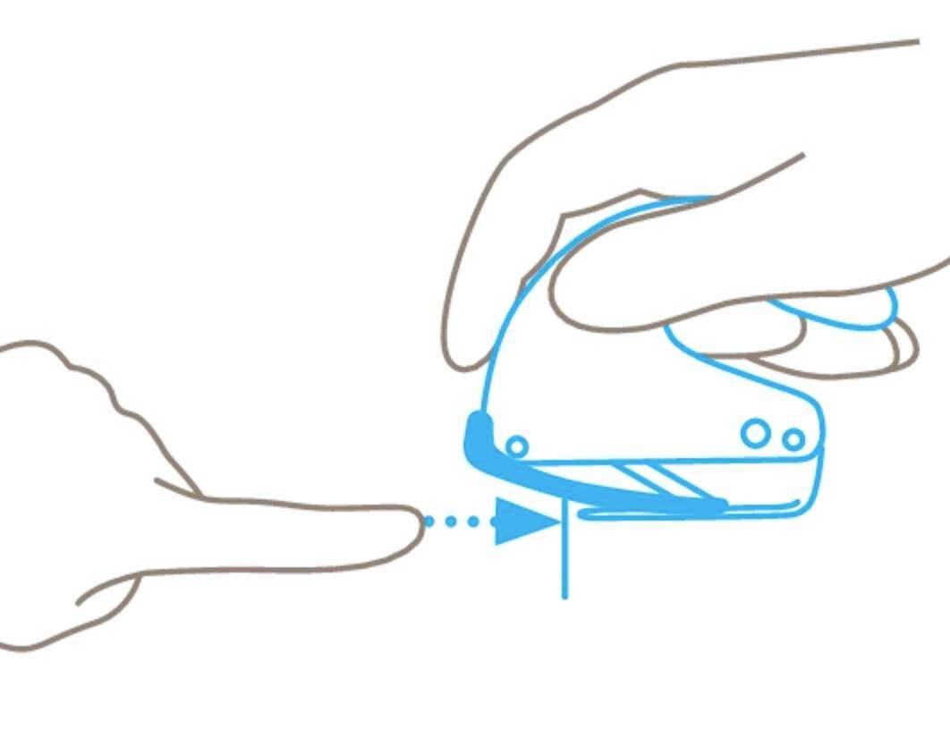 An illustration shows a finger being placed into a small device, possibly a blood glucose metre.