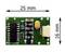 'Green printed circuit board with electronic components, rectangular, 25 mm x 16 mm, containing capacitors, resistors and integrated circuits.'