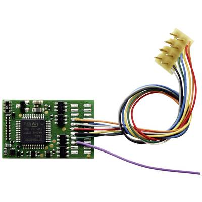 Electronic circuit board with multiple coloured cables, connected to a chip. Likely used for controlling or processing data.