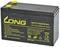 'Lead-acid battery by Kung Long, 12V, 7Ah. Warning: Do not burn, disassemble or dispose of as waste oil. Pb recyclable.'