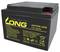 Black Long brand lead-acid battery, model WP26-12N, 12V 26Ah. Safety guidance and recycling labels are visible.
