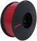 A reel of red 3D printer filament, wound onto a black plastic spool.