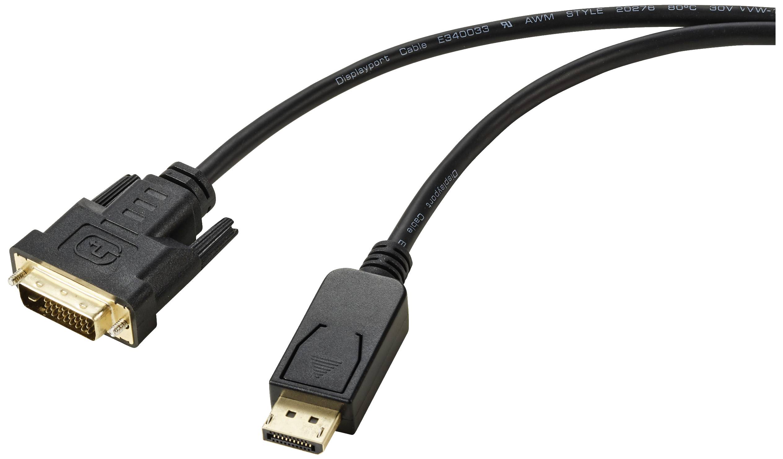 Renkforce DisplayPort / DVI Adapter cable DisplayPort plug, DVI-D 24+1-pin plug 1.80 m Black RF-5771518 PVC coating DVI cable