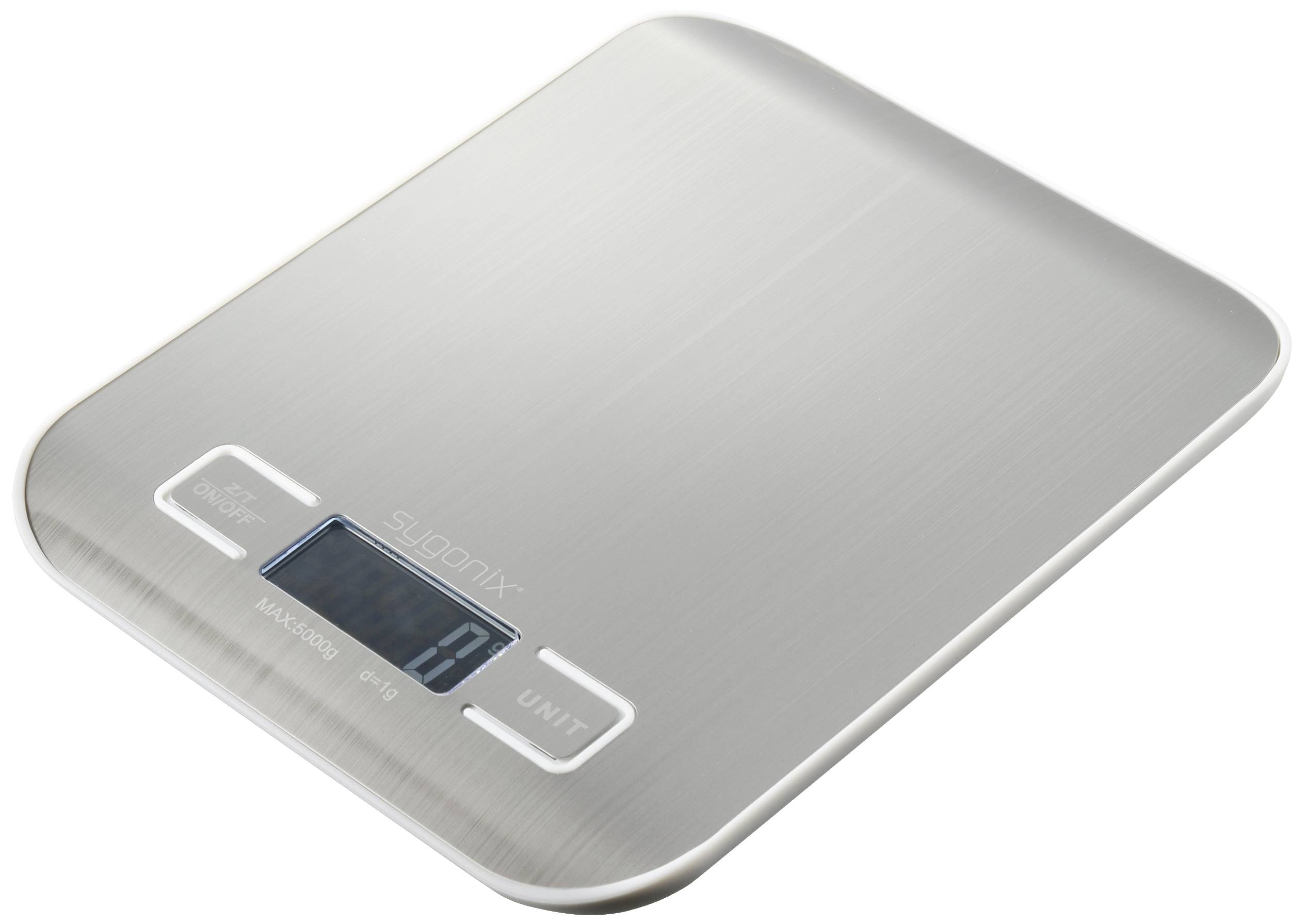 Sygonix Kitchen scales Digital Weight range=5 kg Silver/stainless steel 180 x 140 x 17