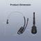 Top and side view of a black headset with dimensions: 140 mm length, 170 mm height, 18 mm width, 65 mm headband, 46 mm earpiece.