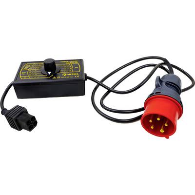 A three-phase adaptor with a black housing and a red plug, used for connecting electrical equipment.