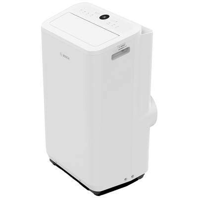 Mobile air conditioning unit, white, with controls on top. Branding: 'Bosch'. Carry handle on the side. Suitable for room cooling.