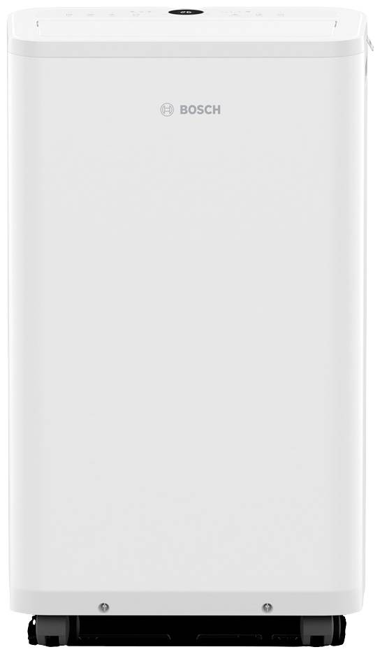 A white Bosch appliance, presumably a fridge, with a minimalist design and brand logo in the centre of the front panel.