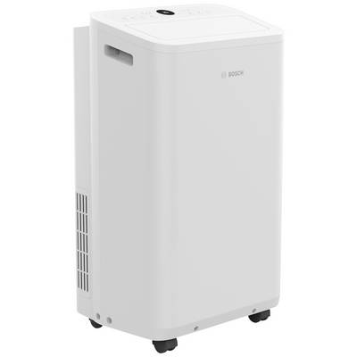 A white, rectangular dehumidifier with a digital control panel on top, side ventilation grille, and wheels for mobility.