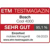 'ETM Test Magazine'; Award for Bosch Cool 4000. Individual Test of Portable Air Conditioning Unit, Rating 'VERY GOOD' with 95.1%, 08/2023.