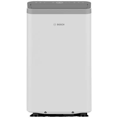 Portable air conditioning unit in a rectangular, white design with a grey control panel on top, 'Bosch' brand logo on the front.