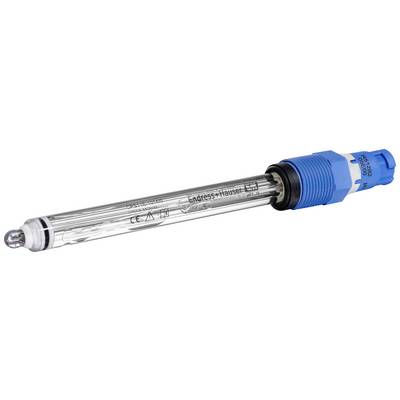 A pH sensor with a blue connection cap and transparent glass tube, displaying 'Endress+Hauser'. Suitable for laboratory applications.