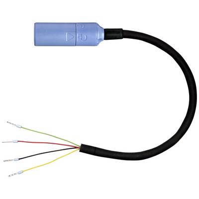 A blue electric cable with multiple colourful wire ends, suitable for connecting to various electronic devices.