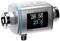 A digital flow meter with display shows '28.56 l/min' and '23.6°C'. 'Bluetooth' and 'IO-Link' markings are visible.