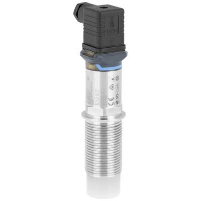 A cylindrical metal pressure sensor with a plastic connector on top. CE marking visible. Used for industrial measurements.
