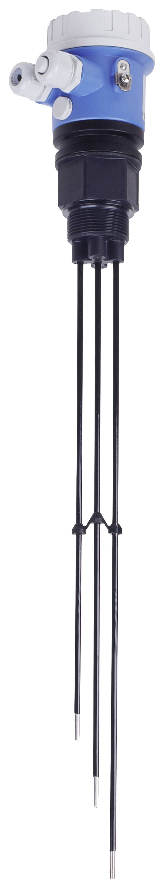 Three-wire level probe in cylindrical form with blue and black cap, for measuring liquid levels in containers.